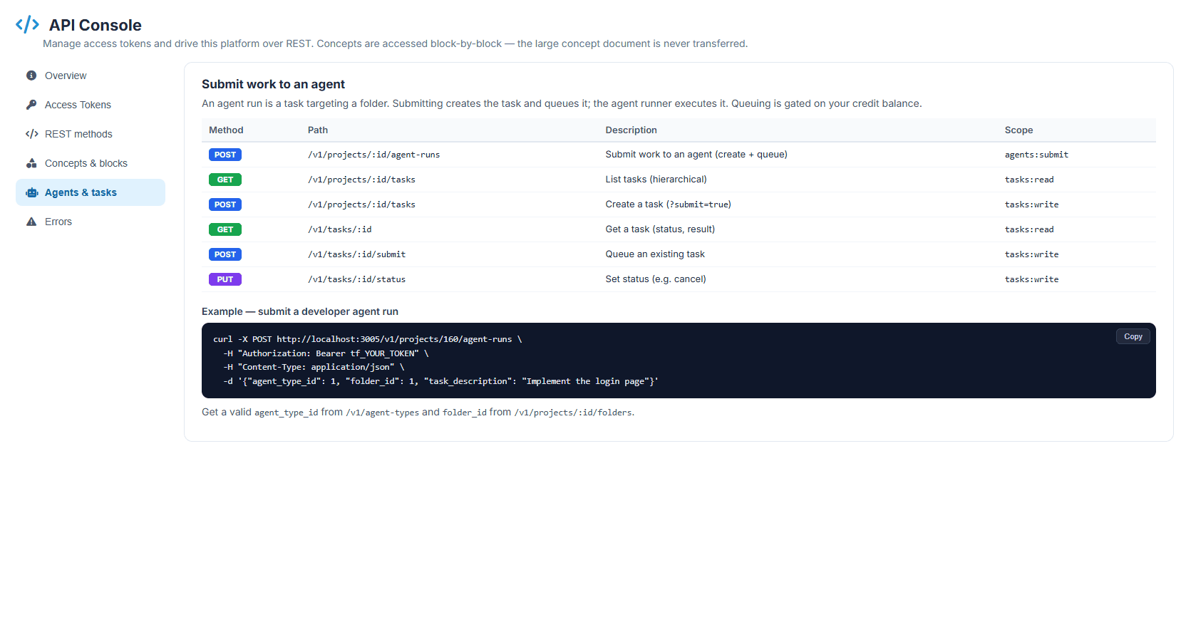 Agent and Task Interfaces