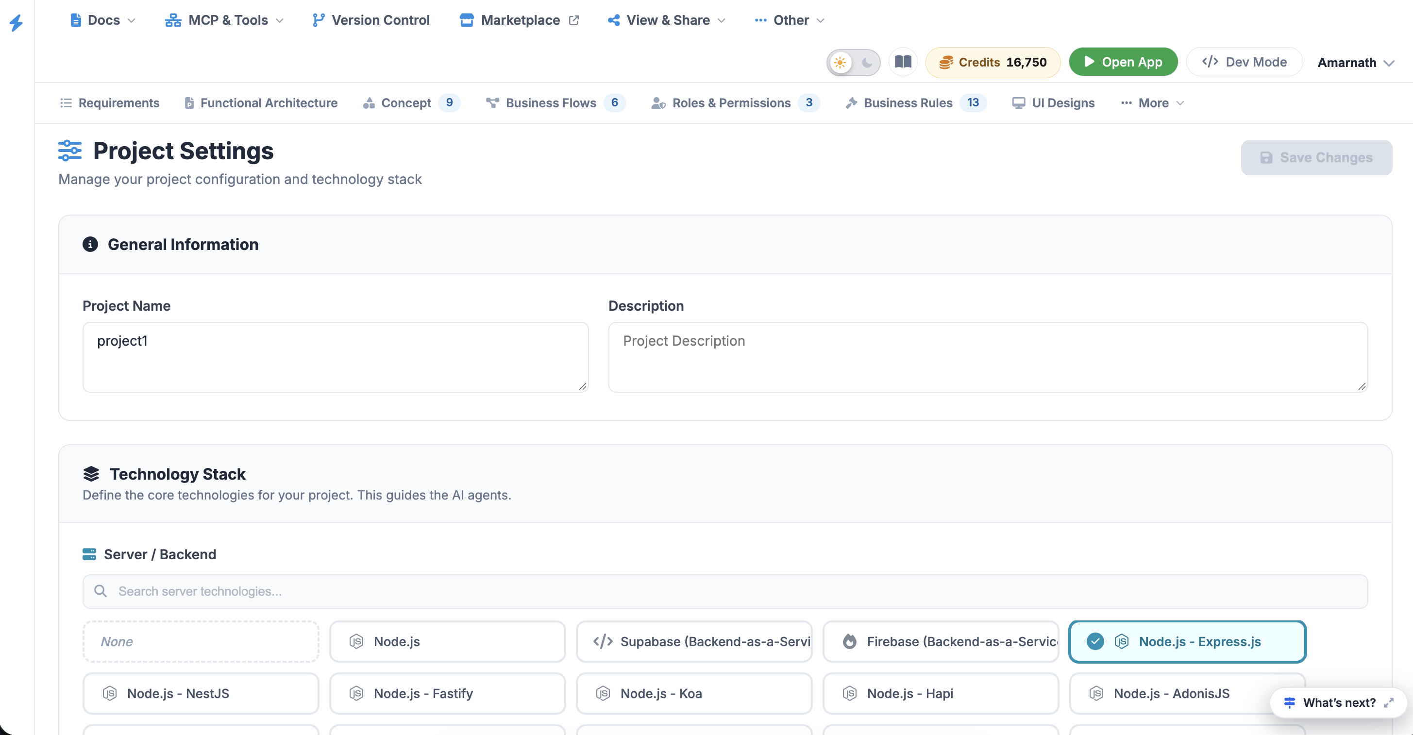 Project Settings Initial