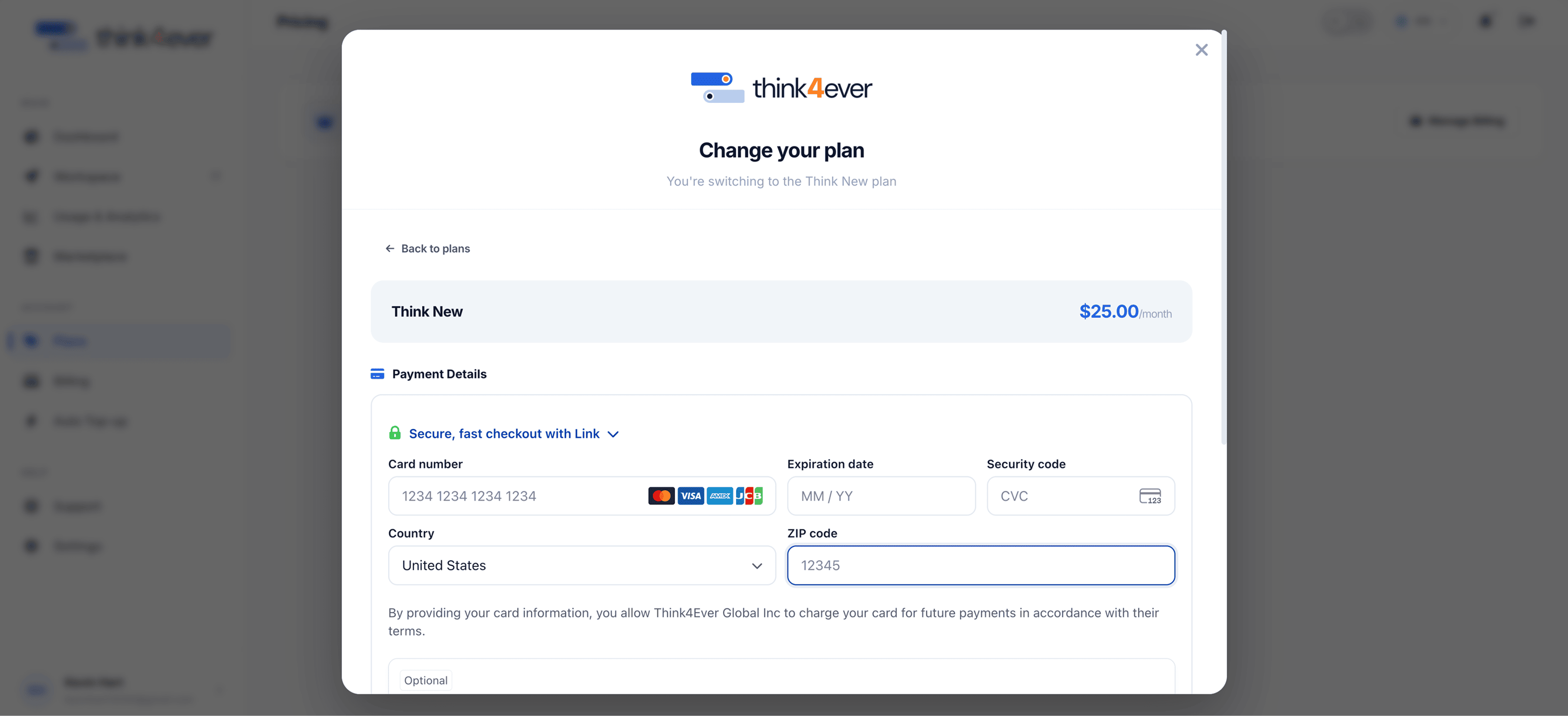 Fill up payment details