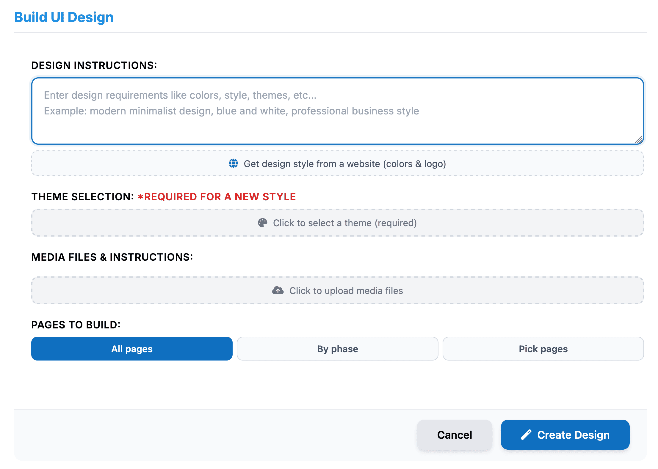 Build UI Design section