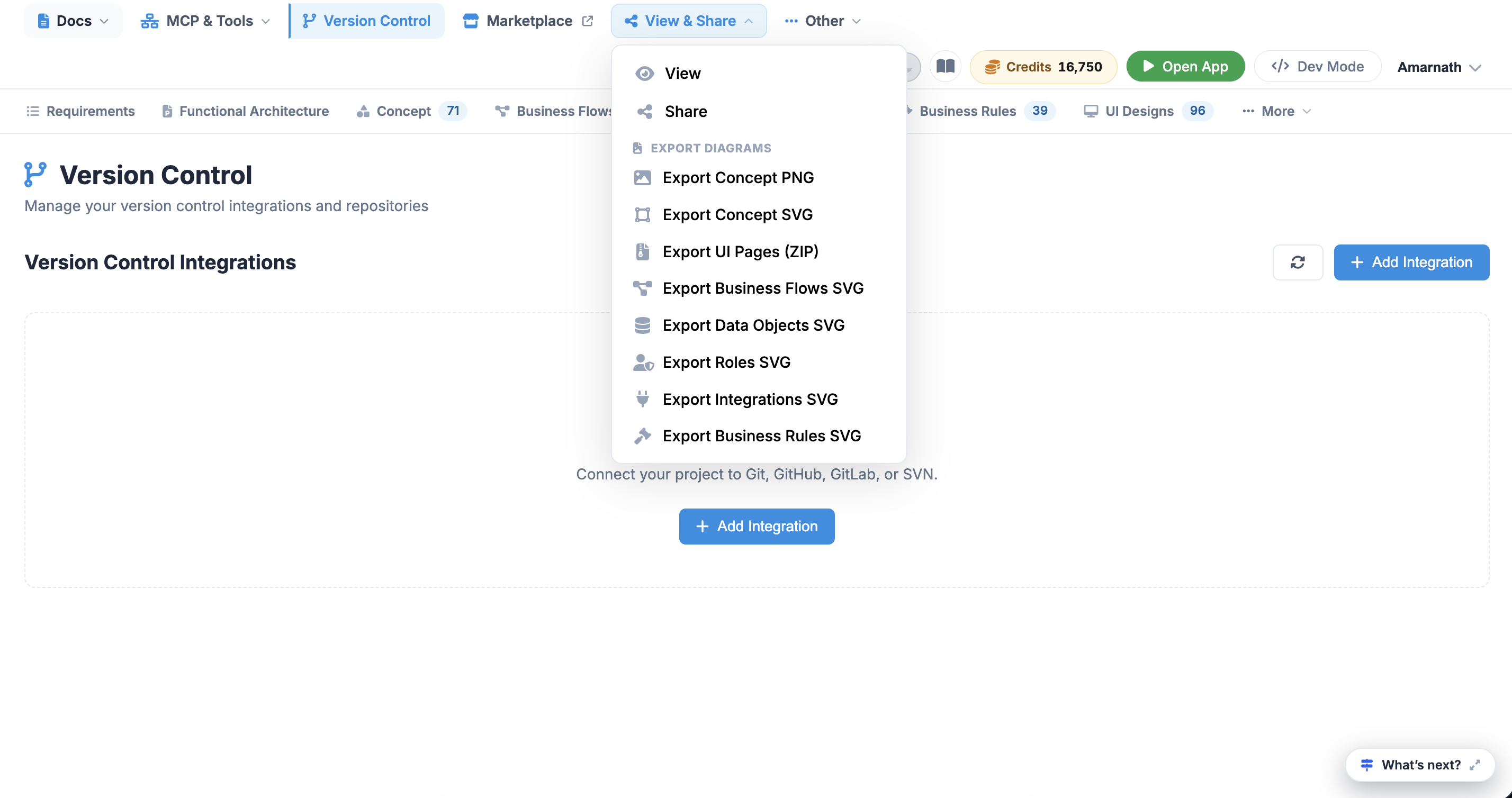 View and Share Dropdown Menu